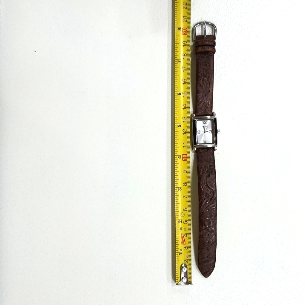 Nine West Watch Rectangular Silvertone Brown Tool… - image 7